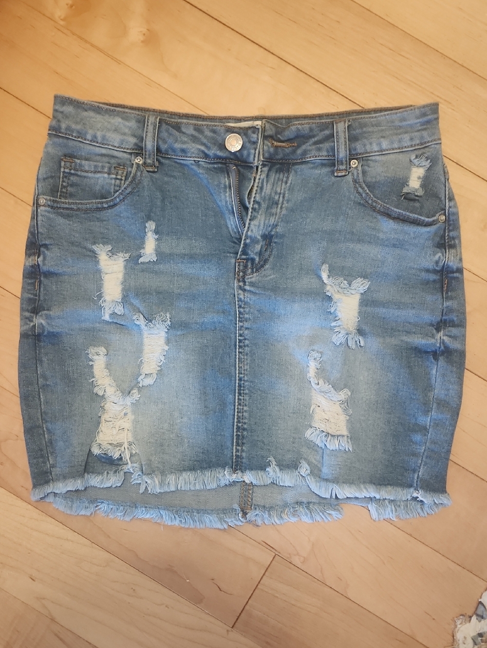 Forever 21 Light Blue Distressed Denim Mini Skirt